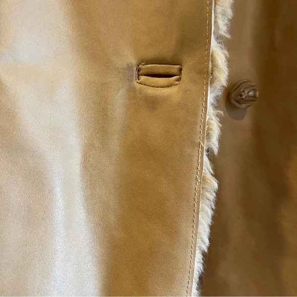 Kenneth Cole Reaction Tan Leather Jacket with Faux Fur Trim - Picture 10 of 15